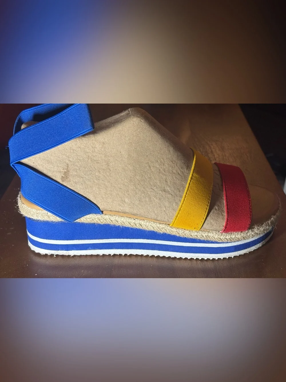 Source Unknown Colorblock Espadrille Wedge Sandals in Blue, Yellow & Red